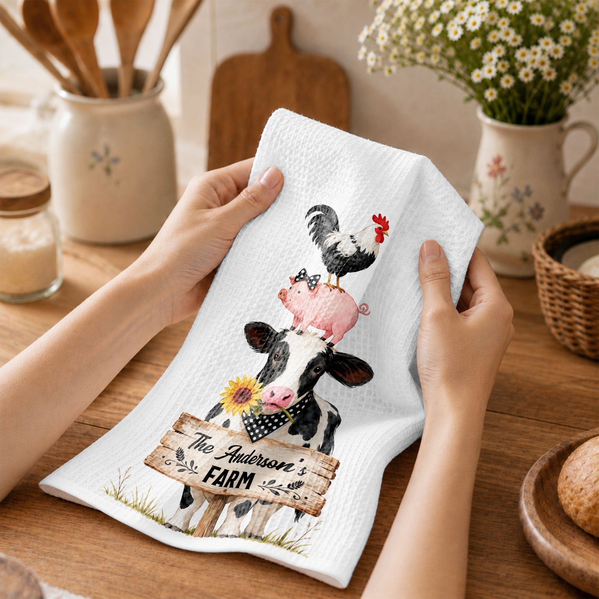 Personalized Farm Kitchen Towel Custom Family Name Gift