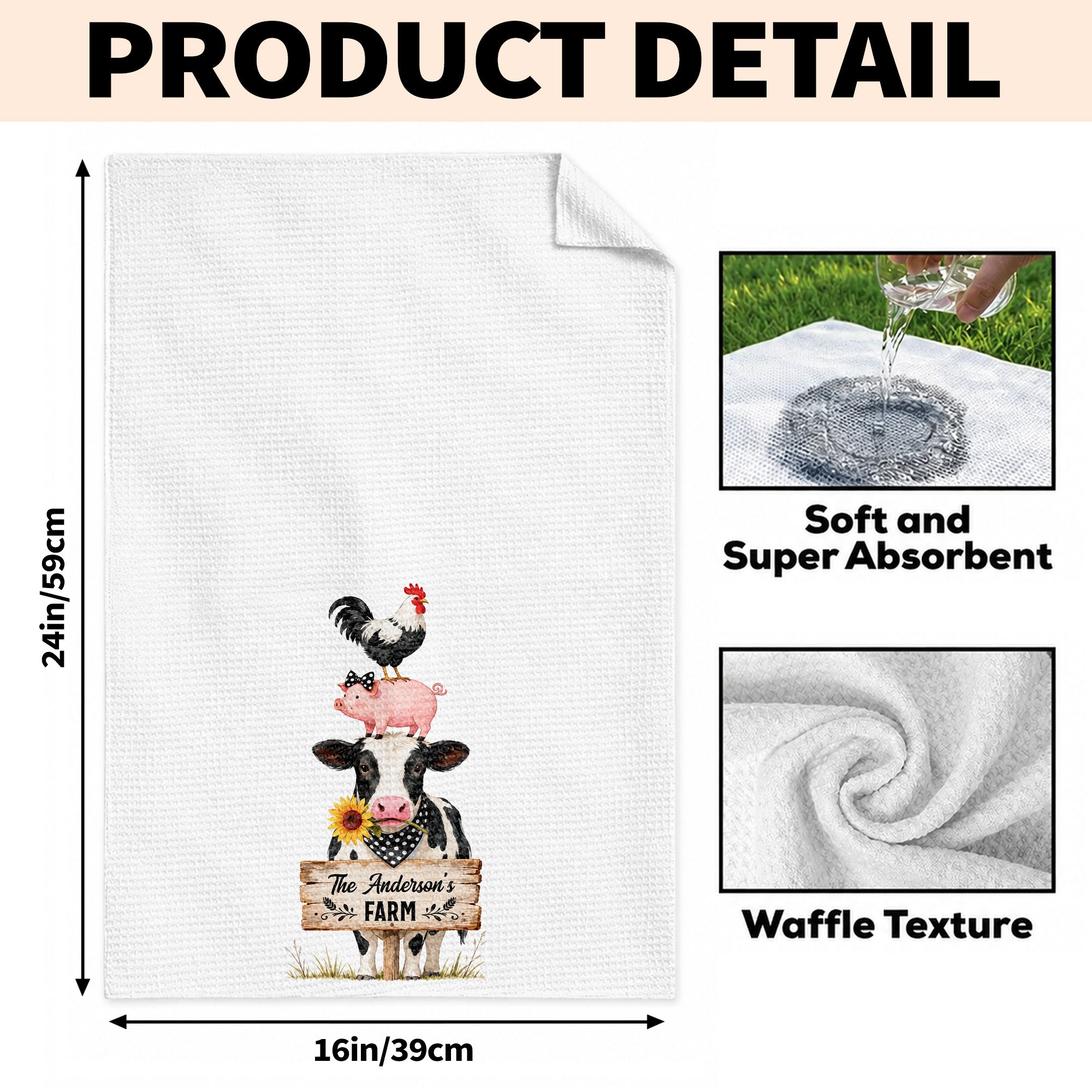 Personalized Farm Kitchen Towel Custom Family Name Gift