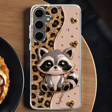 Load image into Gallery viewer, Personalized Clear Phone Case Cute Raccoon Glitter Design Gift
