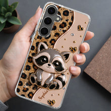Load image into Gallery viewer, Personalized Clear Phone Case Cute Raccoon Glitter Design Gift
