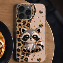 Load image into Gallery viewer, Personalized Clear Phone Case Cute Raccoon Glitter Design Gift

