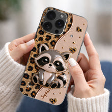 Load image into Gallery viewer, Personalized Clear Phone Case Cute Raccoon Glitter Design Gift
