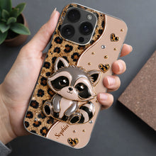Load image into Gallery viewer, Personalized Clear Phone Case Cute Raccoon Glitter Design Gift
