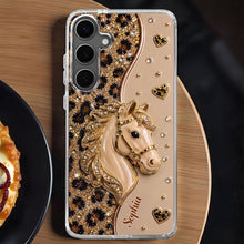 Load image into Gallery viewer, Personalized Clear Phone Case with 3D Horse Glitter Design for Gift
