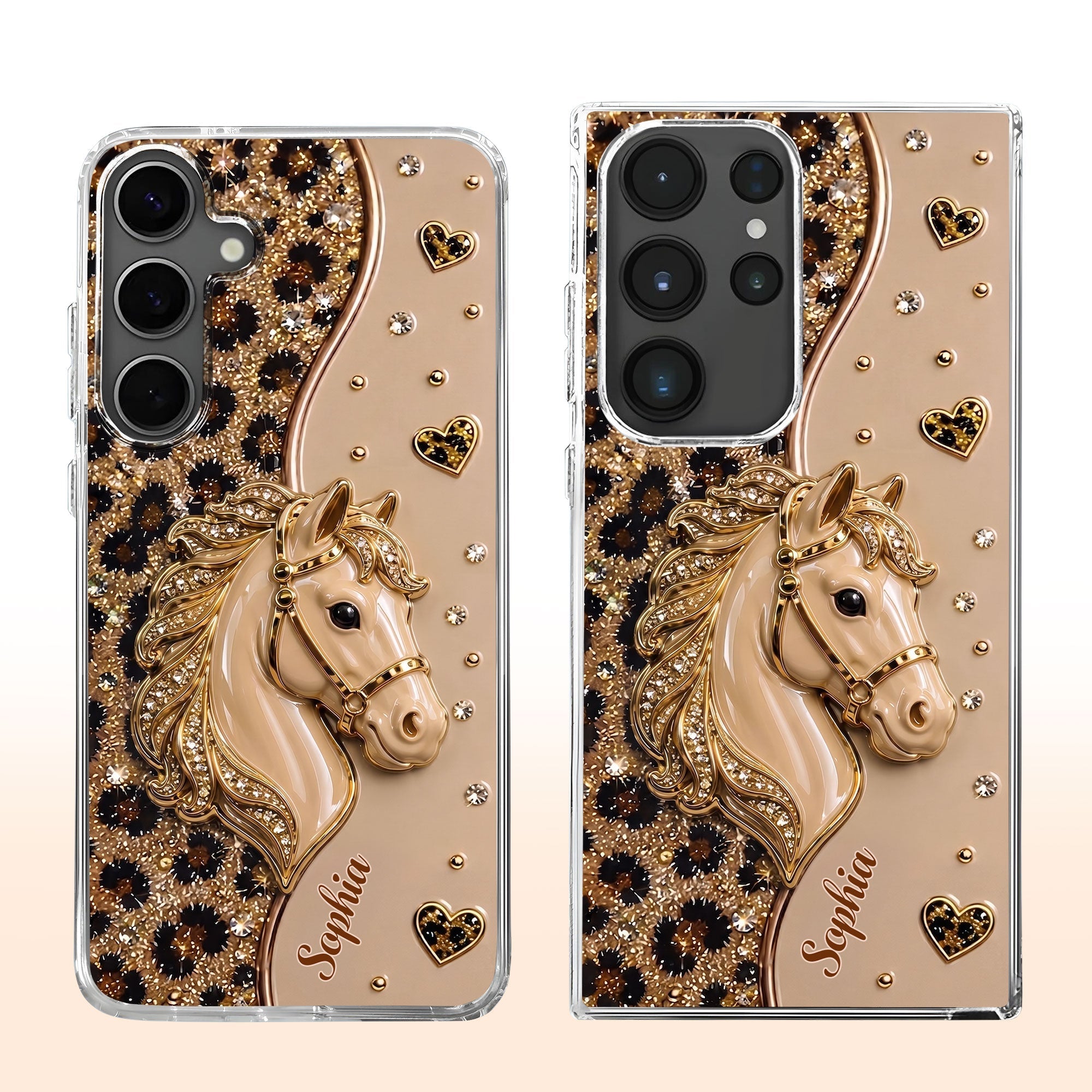 Personalized Clear Phone Case with 3D Horse Glitter Design for Gift