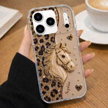 Load image into Gallery viewer, Personalized Clear Phone Case with 3D Horse Glitter Design for Gift
