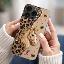 Load image into Gallery viewer, Personalized Clear Phone Case with 3D Horse Glitter Design for Gift
