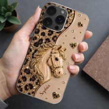 Load image into Gallery viewer, Personalized Clear Phone Case with 3D Horse Glitter Design for Gift
