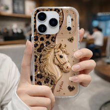 Load image into Gallery viewer, Personalized Clear Phone Case with 3D Horse Glitter Design for Gift
