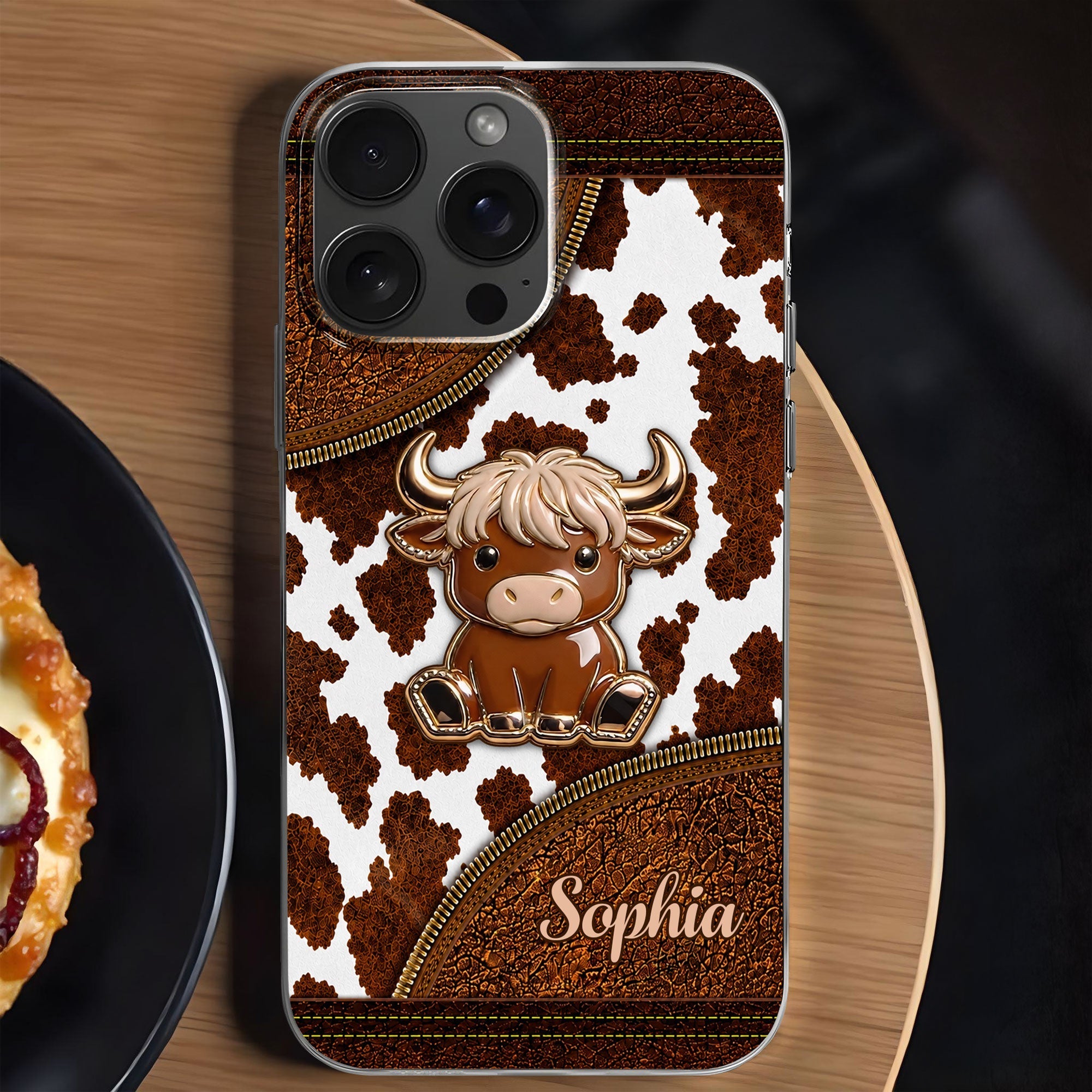 Personalized Clear Phone Case Cute Highland Cow Design Gift