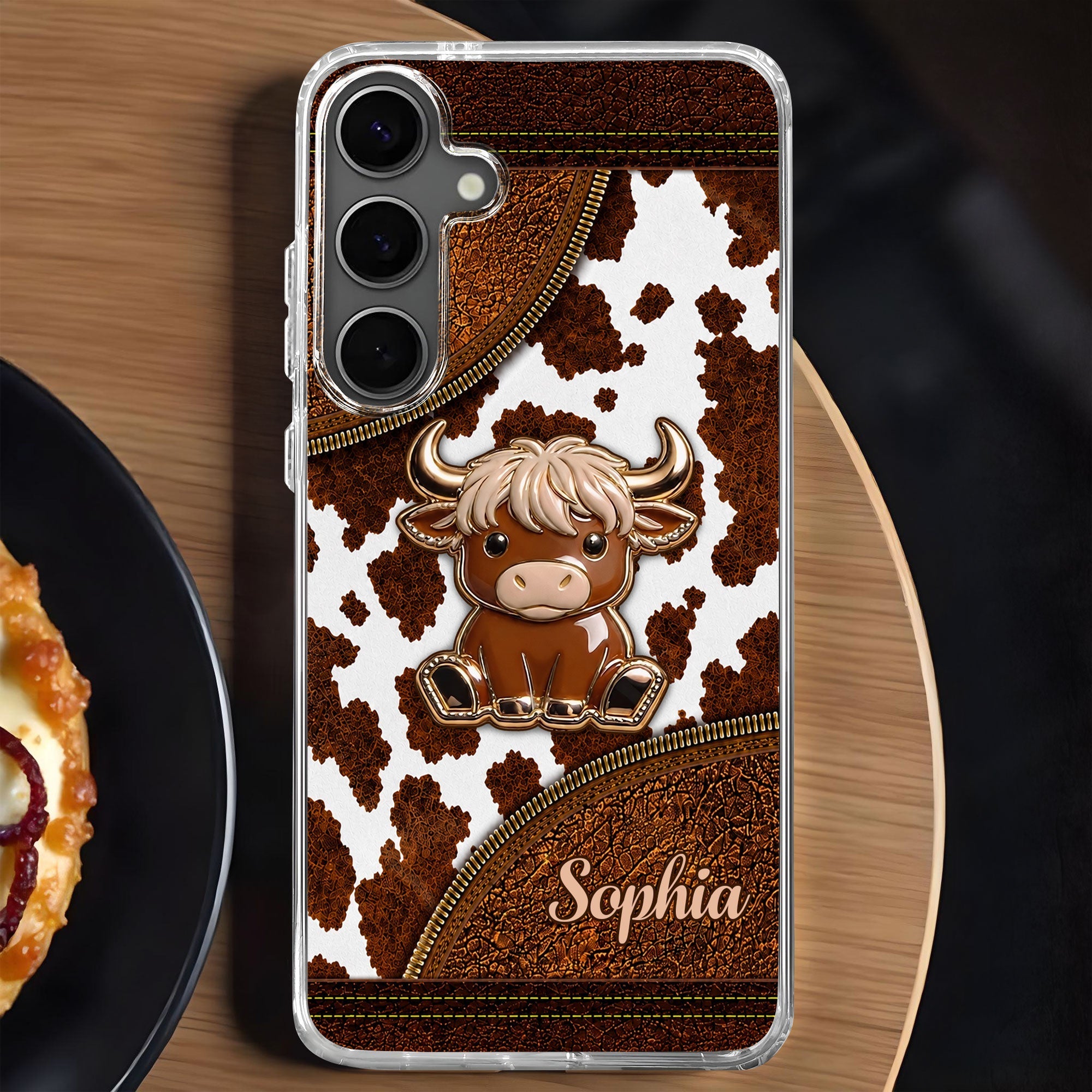Personalized Clear Phone Case Cute Highland Cow Design Gift