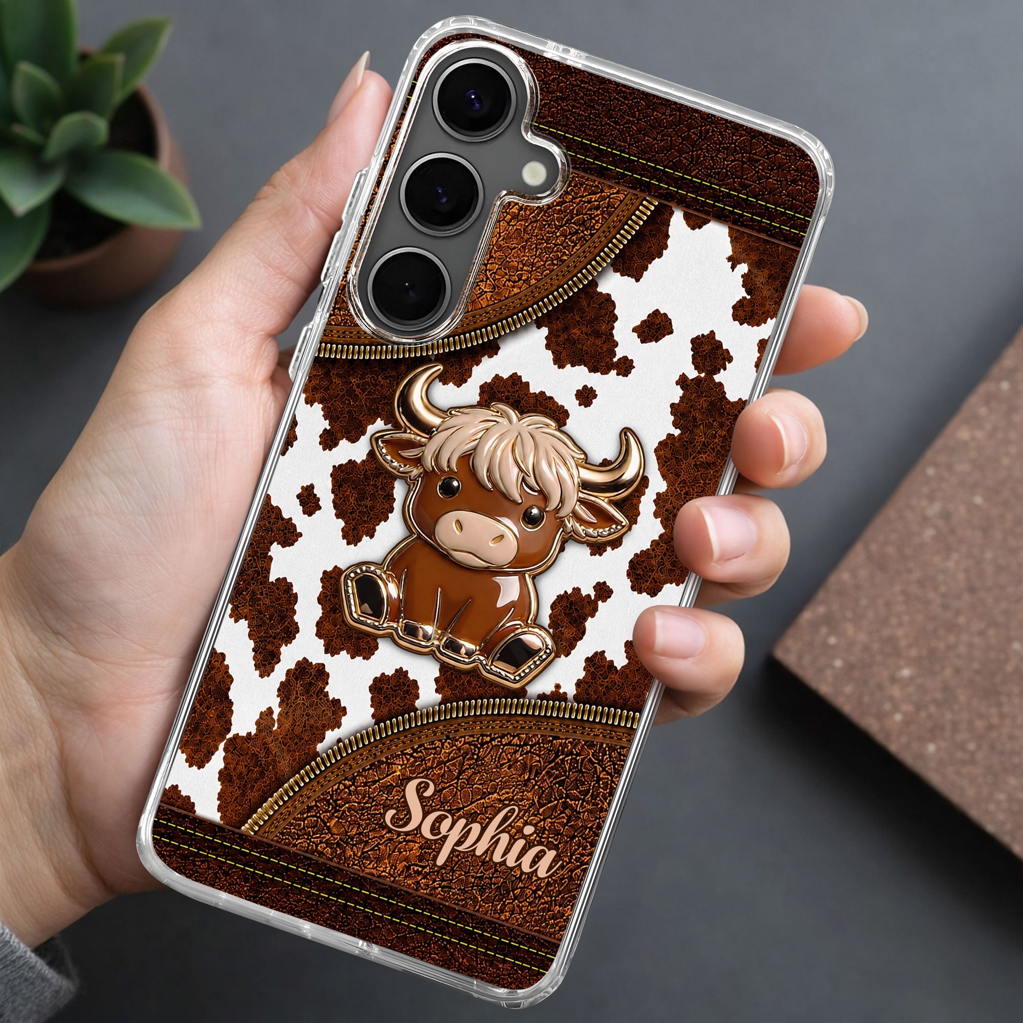 Personalized Clear Phone Case Cute Highland Cow Design Gift