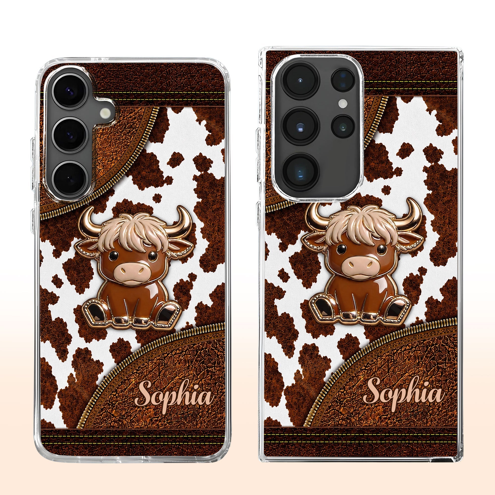 Personalized Clear Phone Case Cute Highland Cow Design Gift