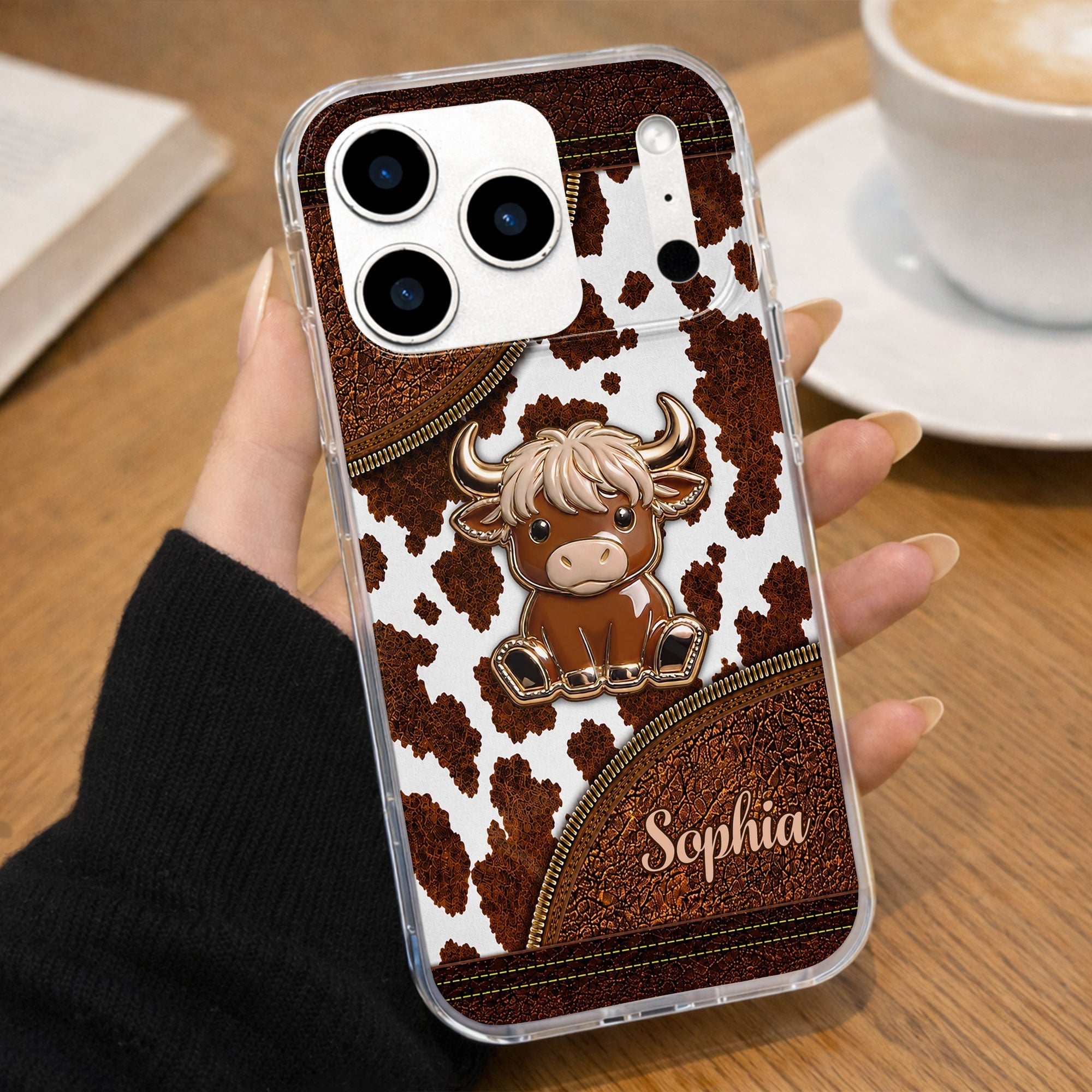 Personalized Clear Phone Case Cute Highland Cow Design Gift