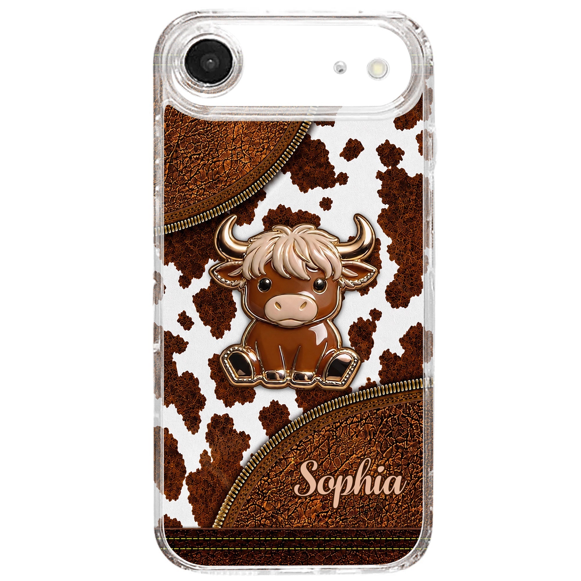 Personalized Clear Phone Case Cute Highland Cow Design Gift