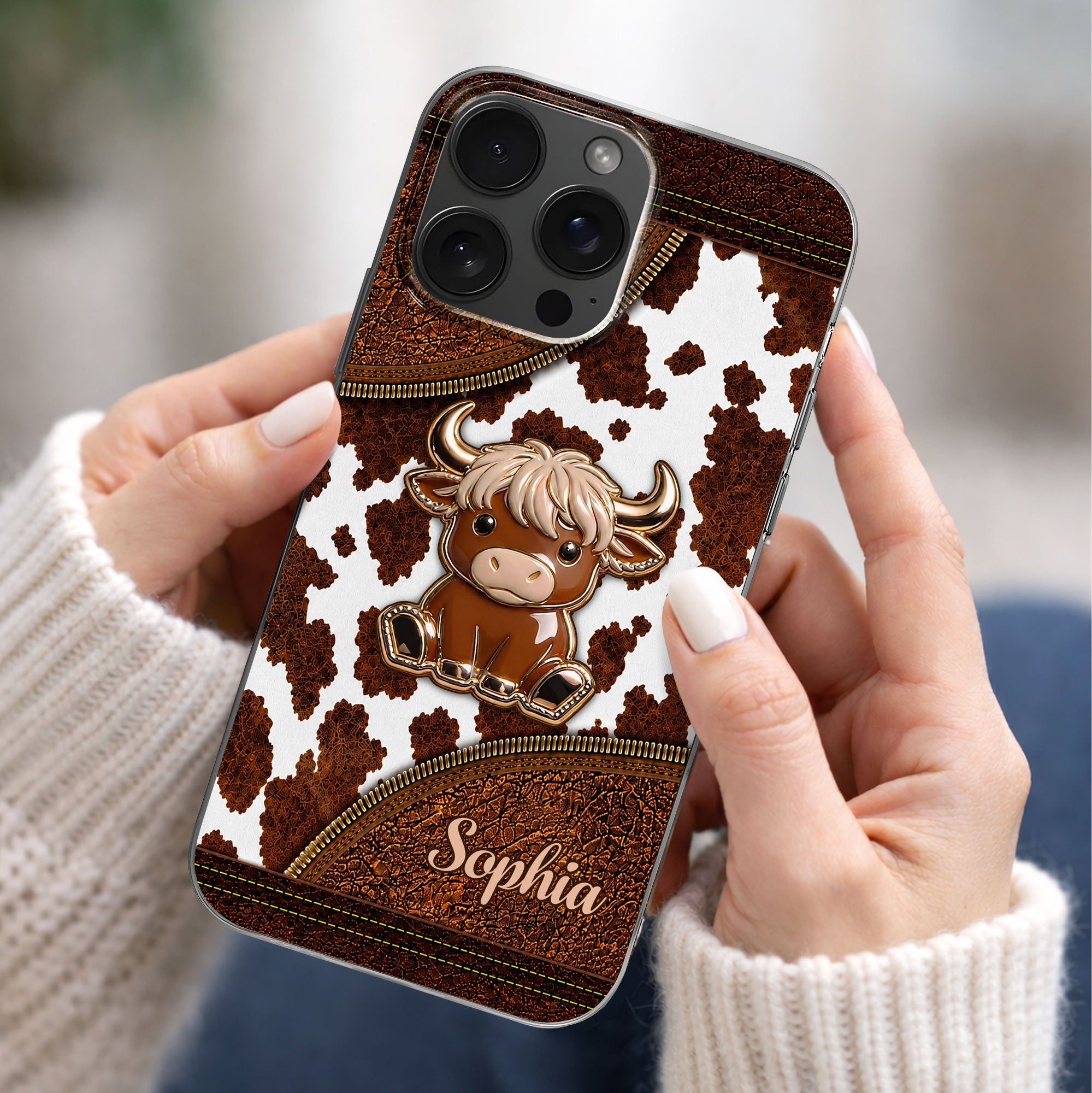 Personalized Clear Phone Case Cute Highland Cow Design Gift