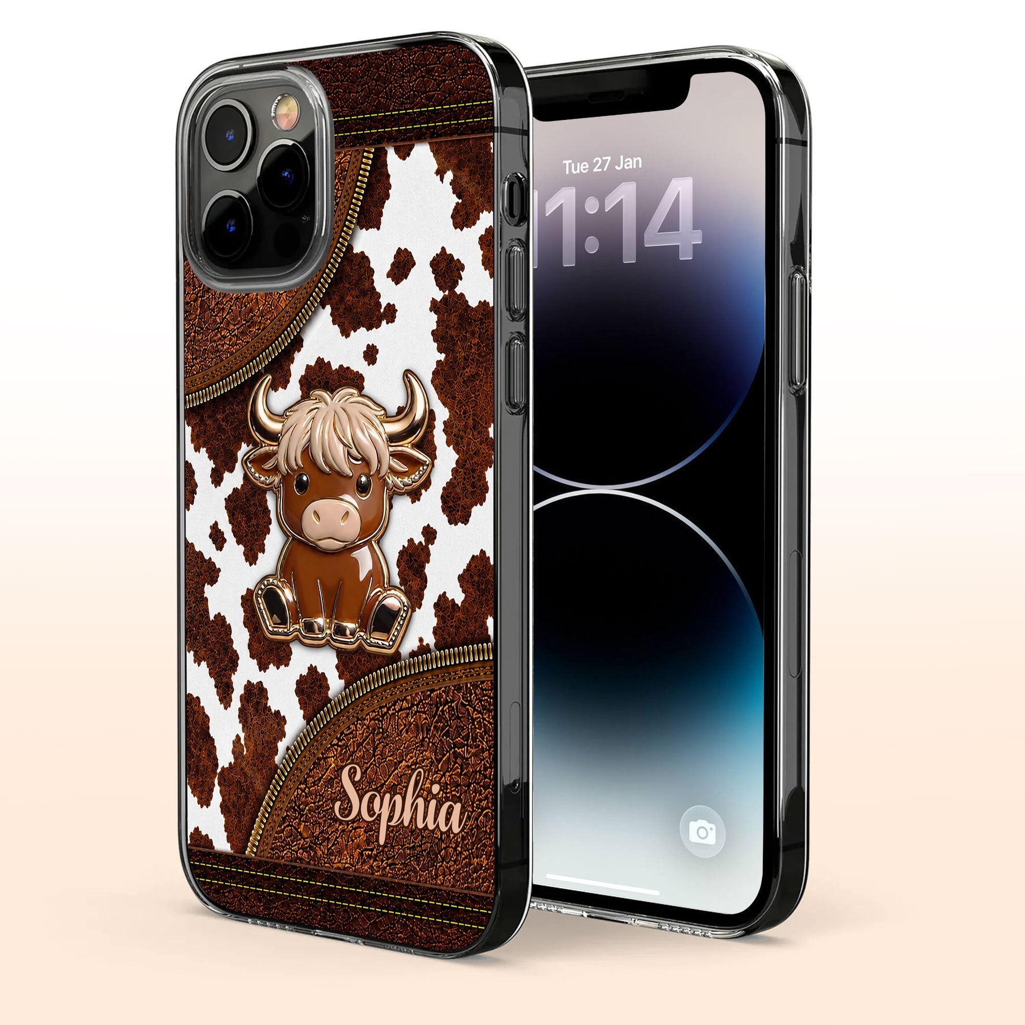 Personalized Clear Phone Case Cute Highland Cow Design Gift