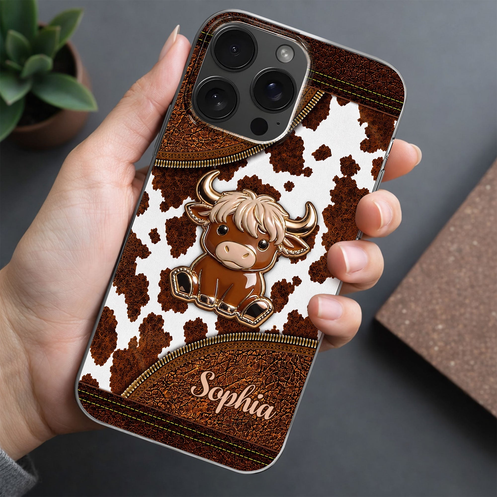 Personalized Clear Phone Case Cute Highland Cow Design Gift