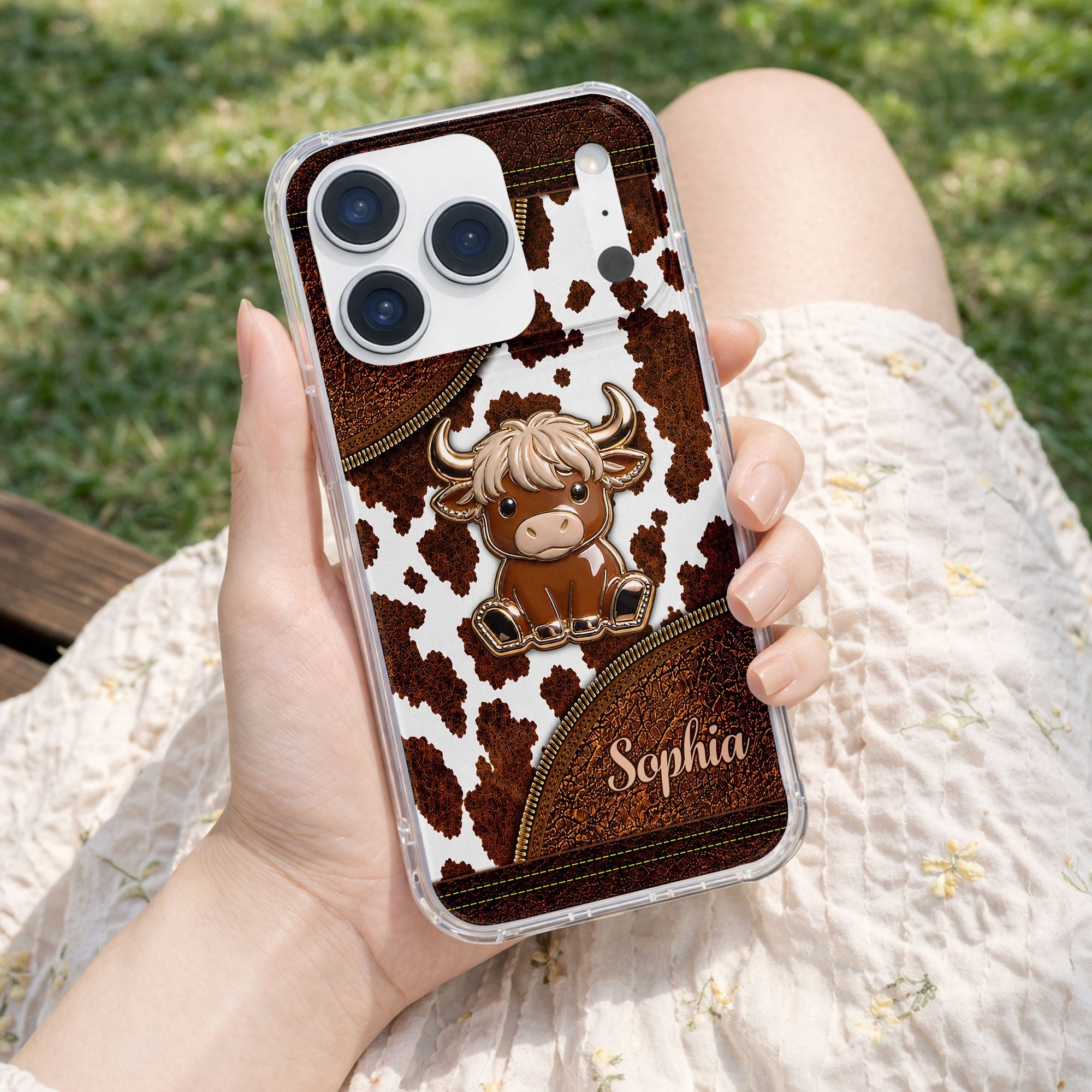 Personalized Clear Phone Case Cute Highland Cow Design Gift