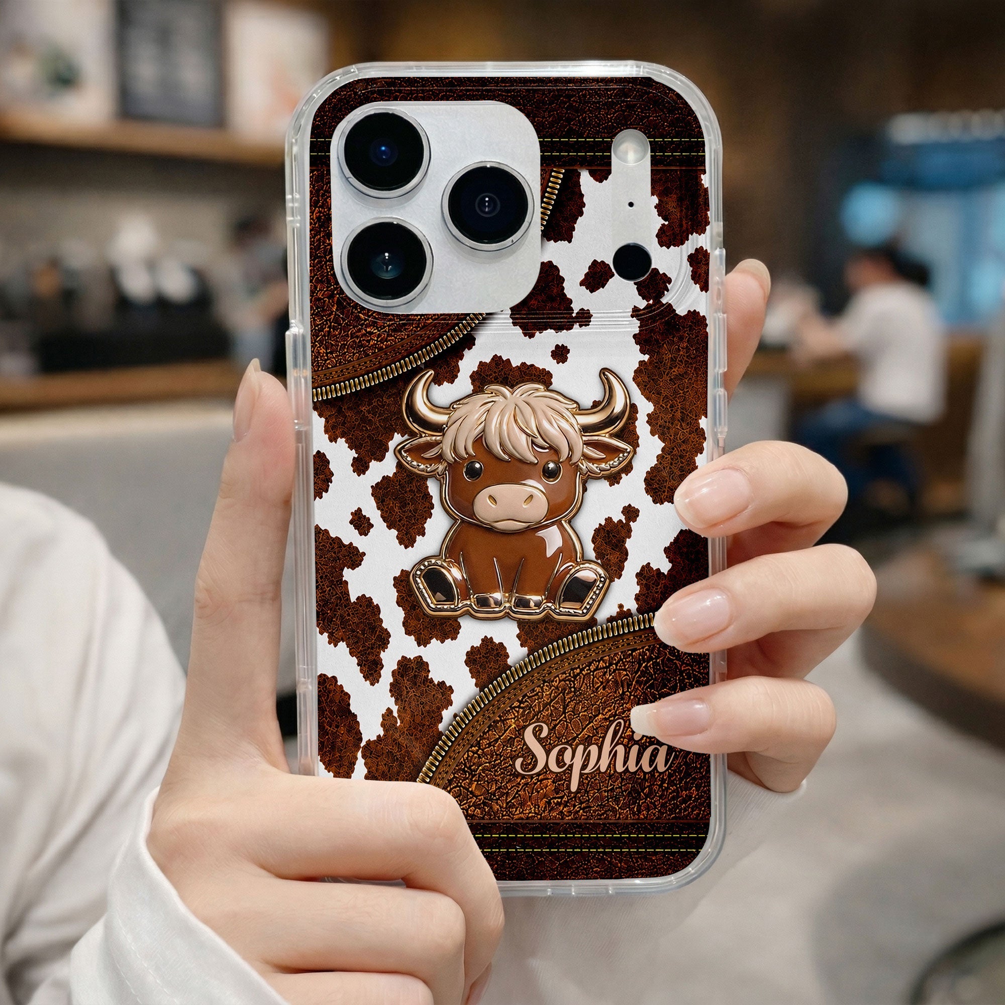 Personalized Clear Phone Case Cute Highland Cow Design Gift