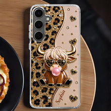 Load image into Gallery viewer, Personalized Clear Phone Case Highland Cow with Hearts Gift
