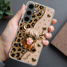 Load image into Gallery viewer, Personalized Clear Phone Case Highland Cow with Hearts Gift

