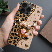 Load image into Gallery viewer, Personalized Clear Phone Case Highland Cow with Hearts Gift
