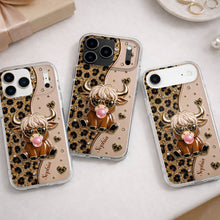 Load image into Gallery viewer, Personalized Clear Phone Case Highland Cow with Hearts Gift
