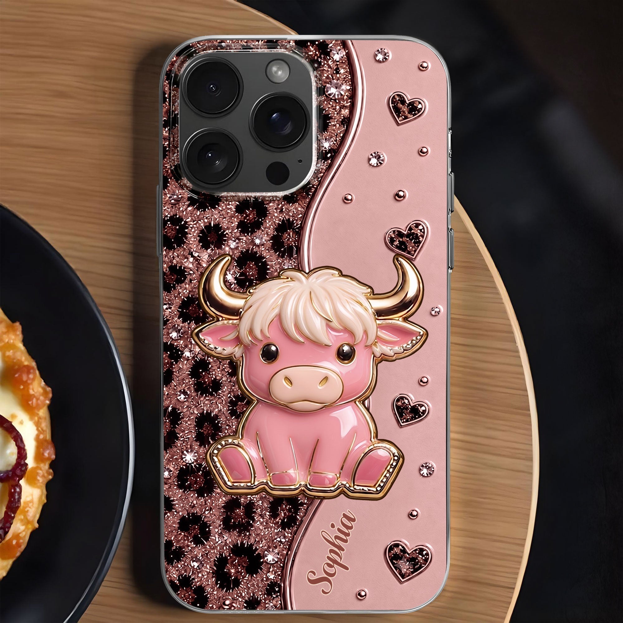 Personalized Clear Phone Case Cute Pink Highland Cow Gift