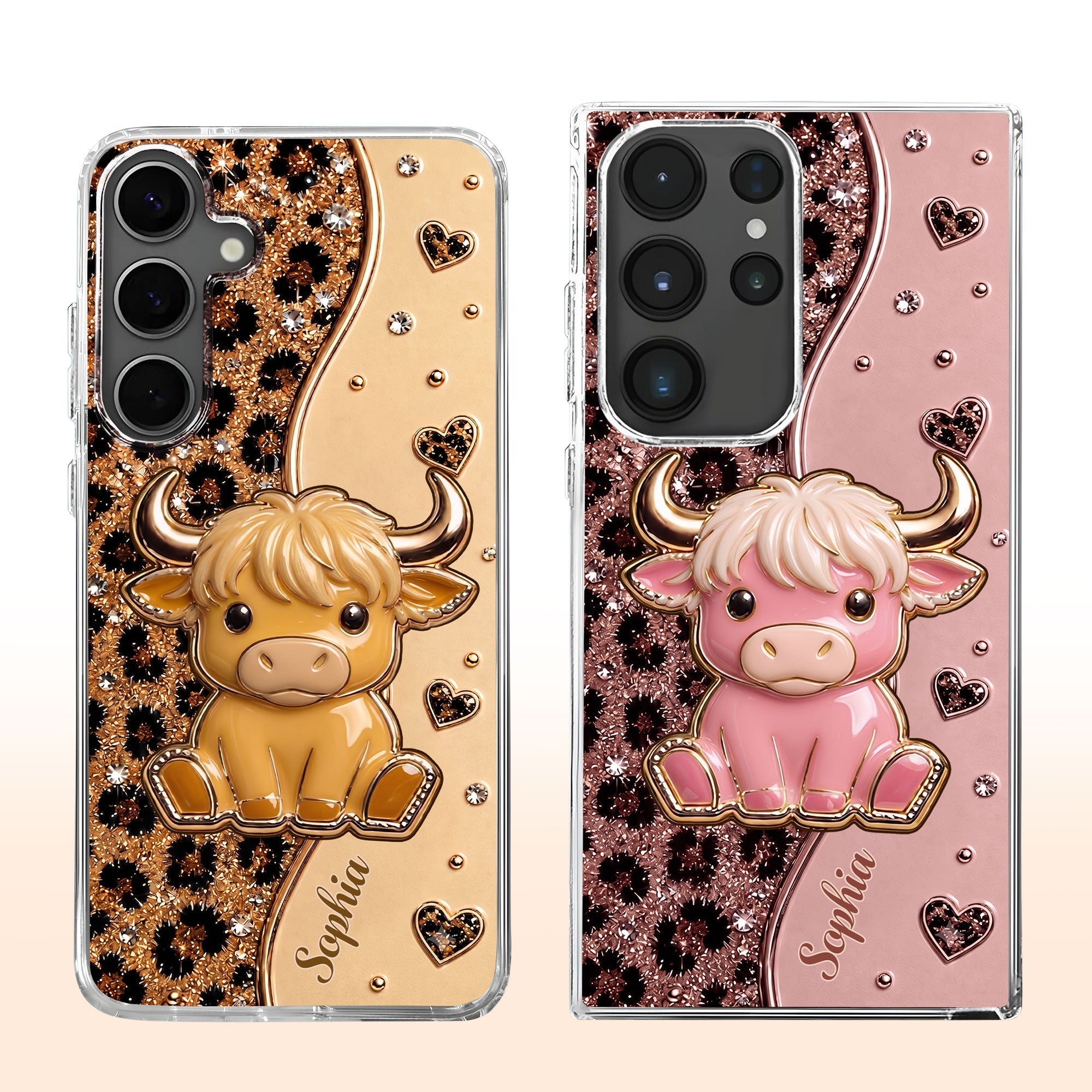 Personalized Clear Phone Case Cute Pink Highland Cow Gift