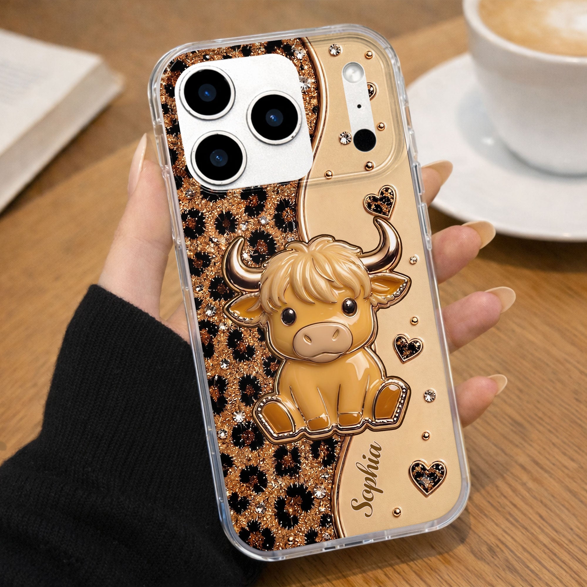 Personalized Clear Phone Case Cute Pink Highland Cow Gift