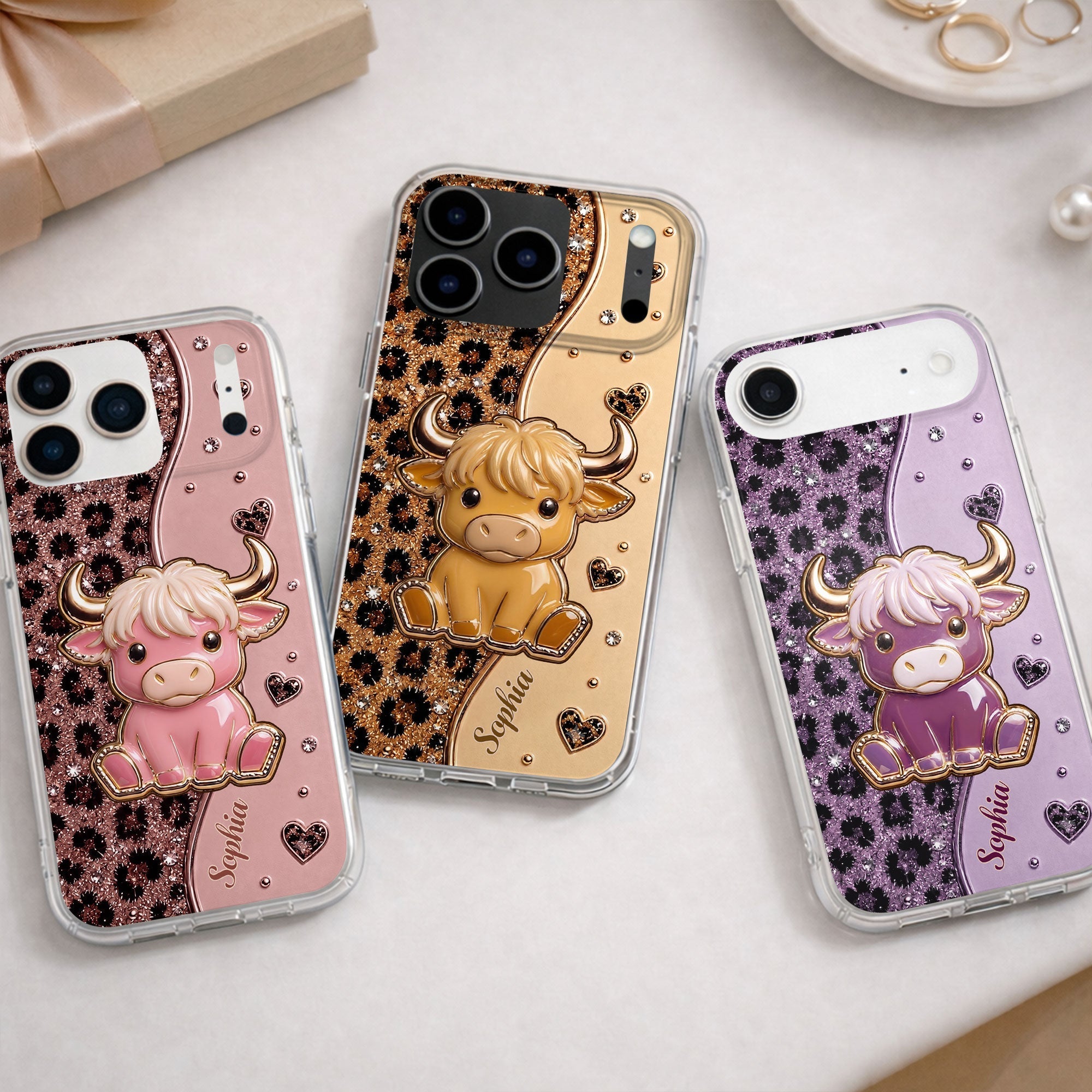 Personalized Clear Phone Case Cute Pink Highland Cow Gift