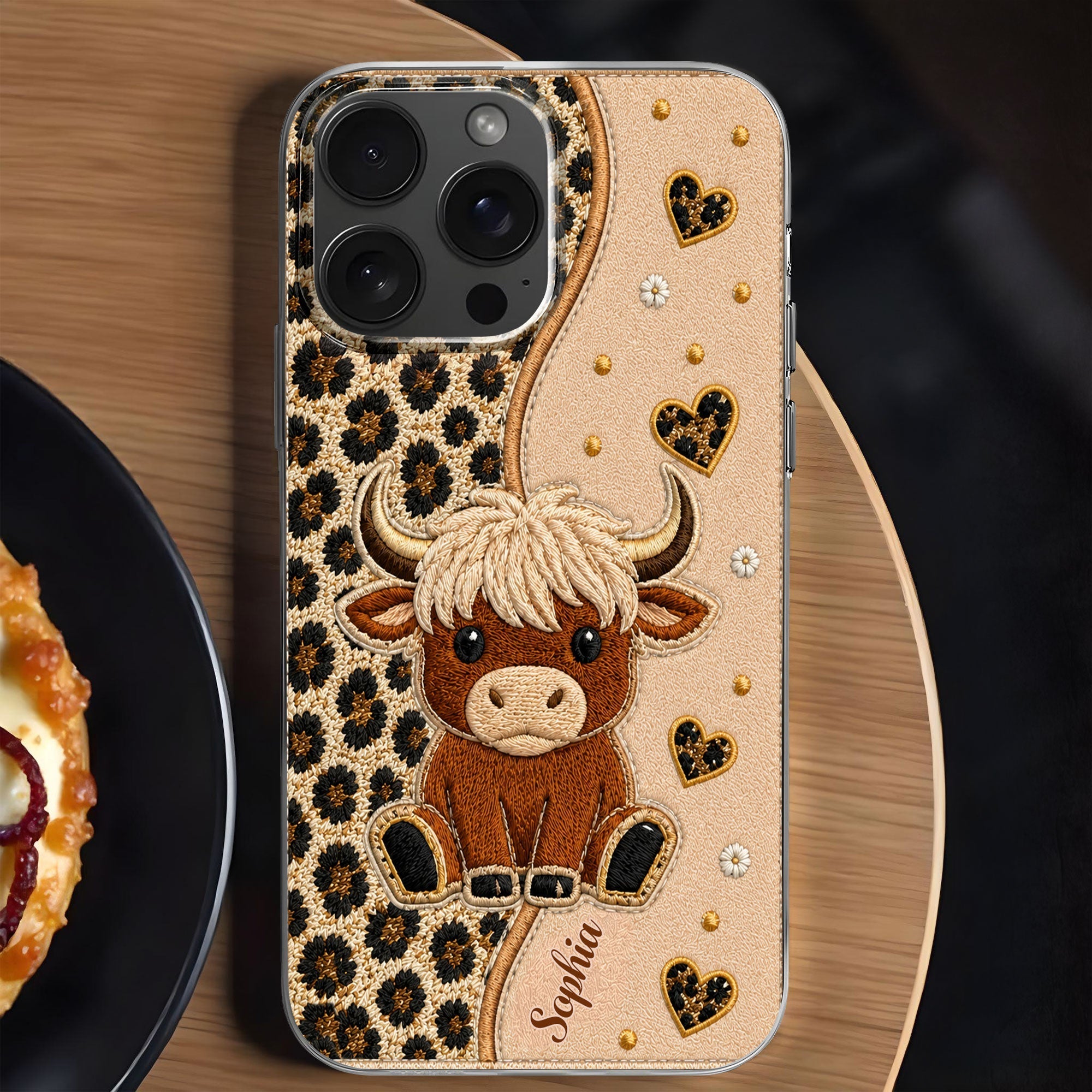 Personalized Highland Cow Clear Phone Case Custom Name Gift