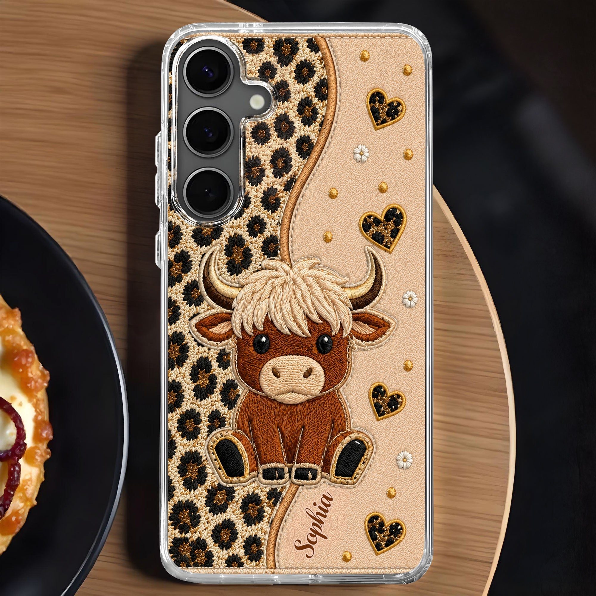 Personalized Highland Cow Clear Phone Case Custom Name Gift