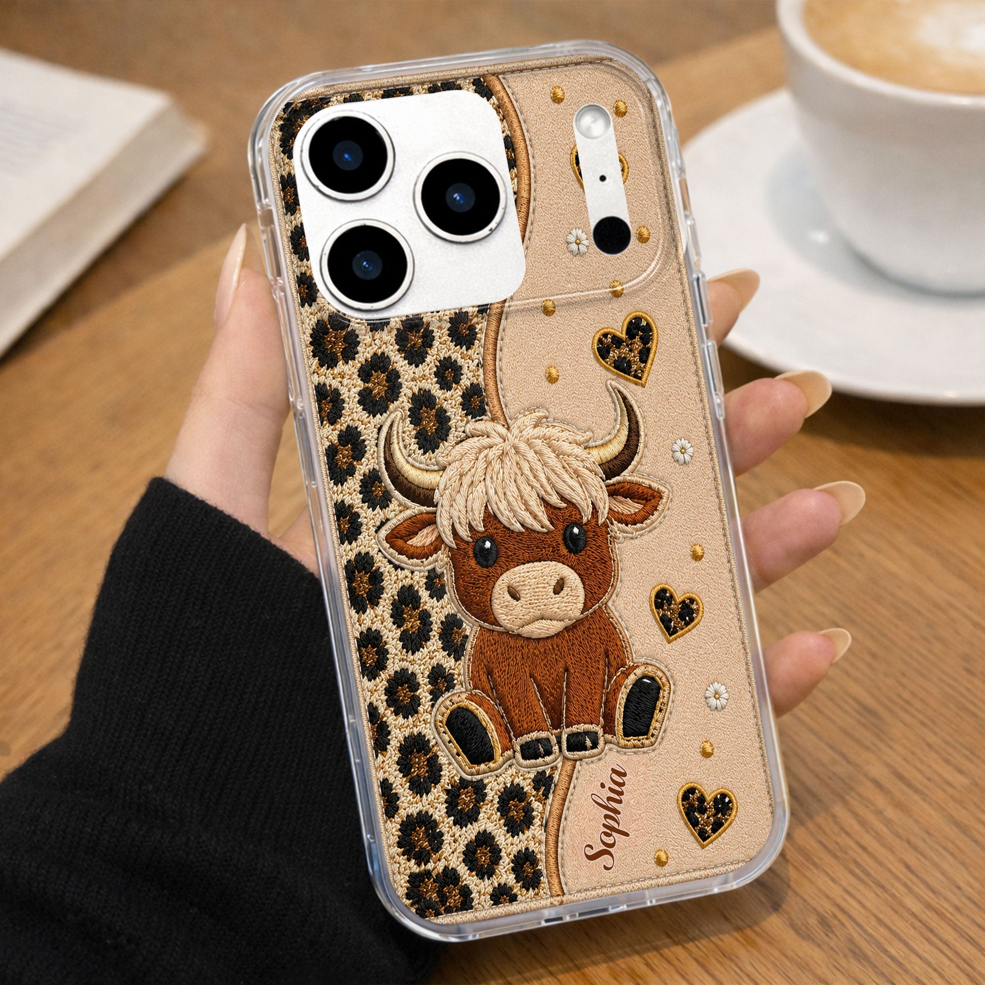 Personalized Highland Cow Clear Phone Case Custom Name Gift