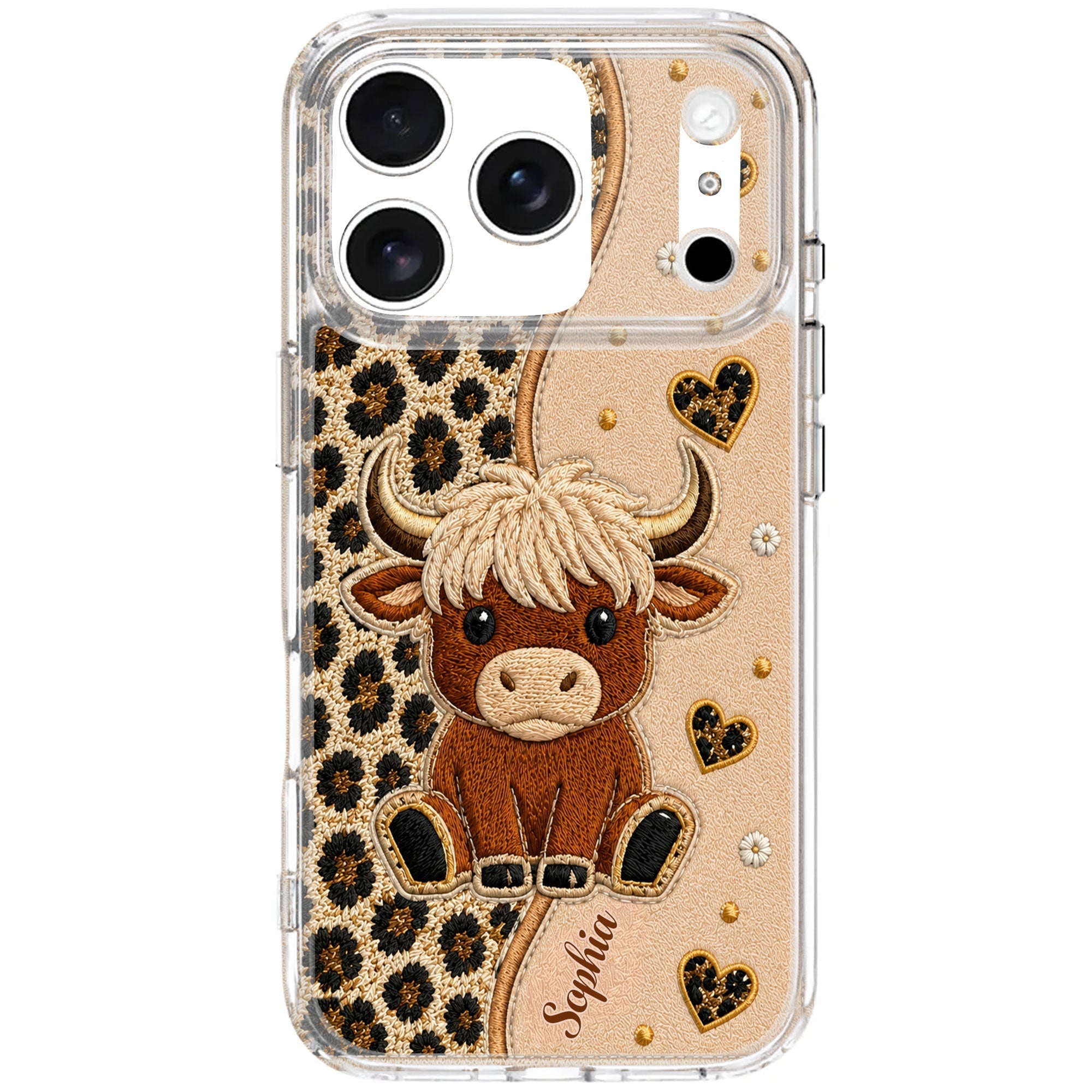 Personalized Highland Cow Clear Phone Case Custom Name Gift