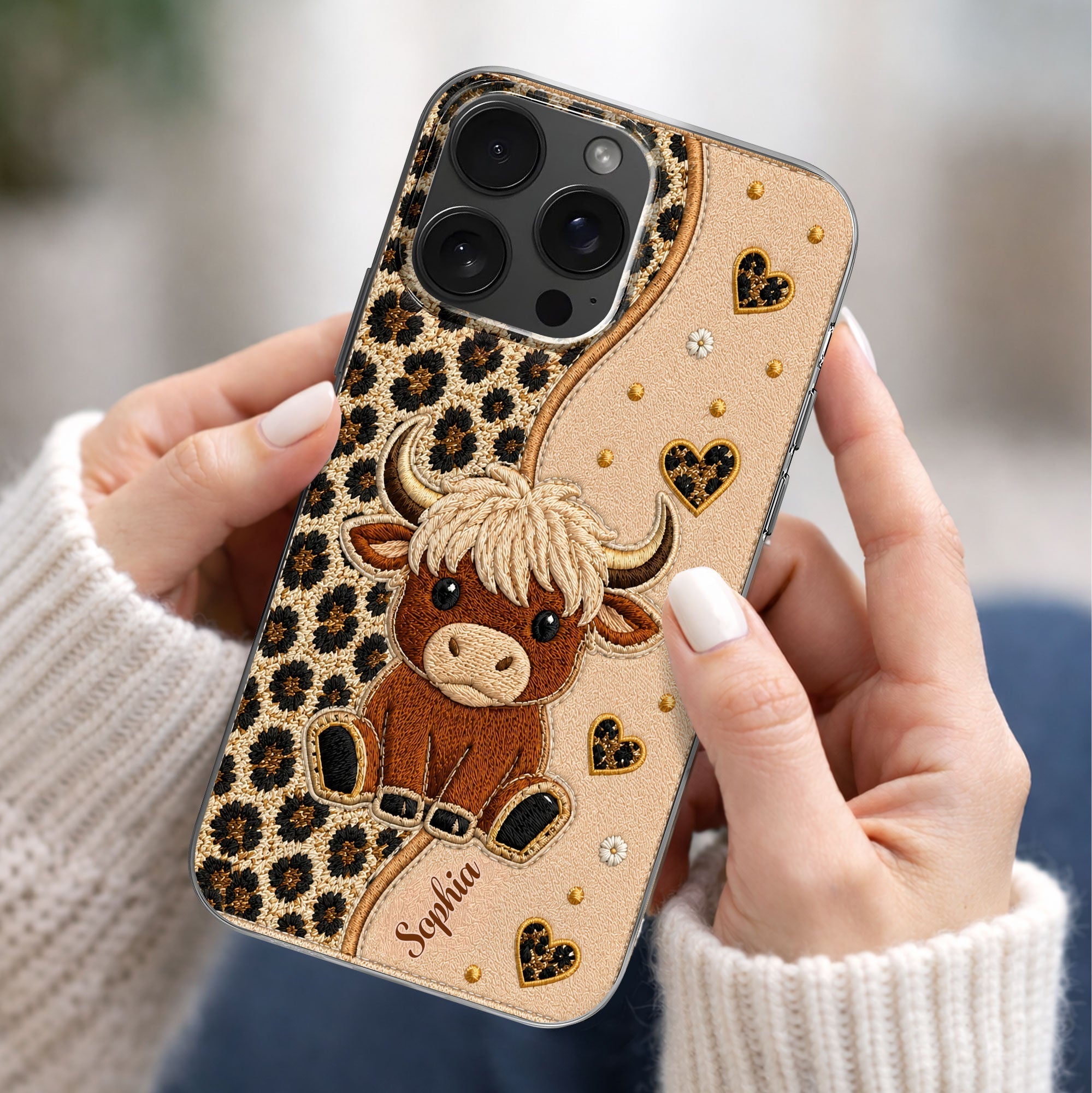 Personalized Highland Cow Clear Phone Case Custom Name Gift