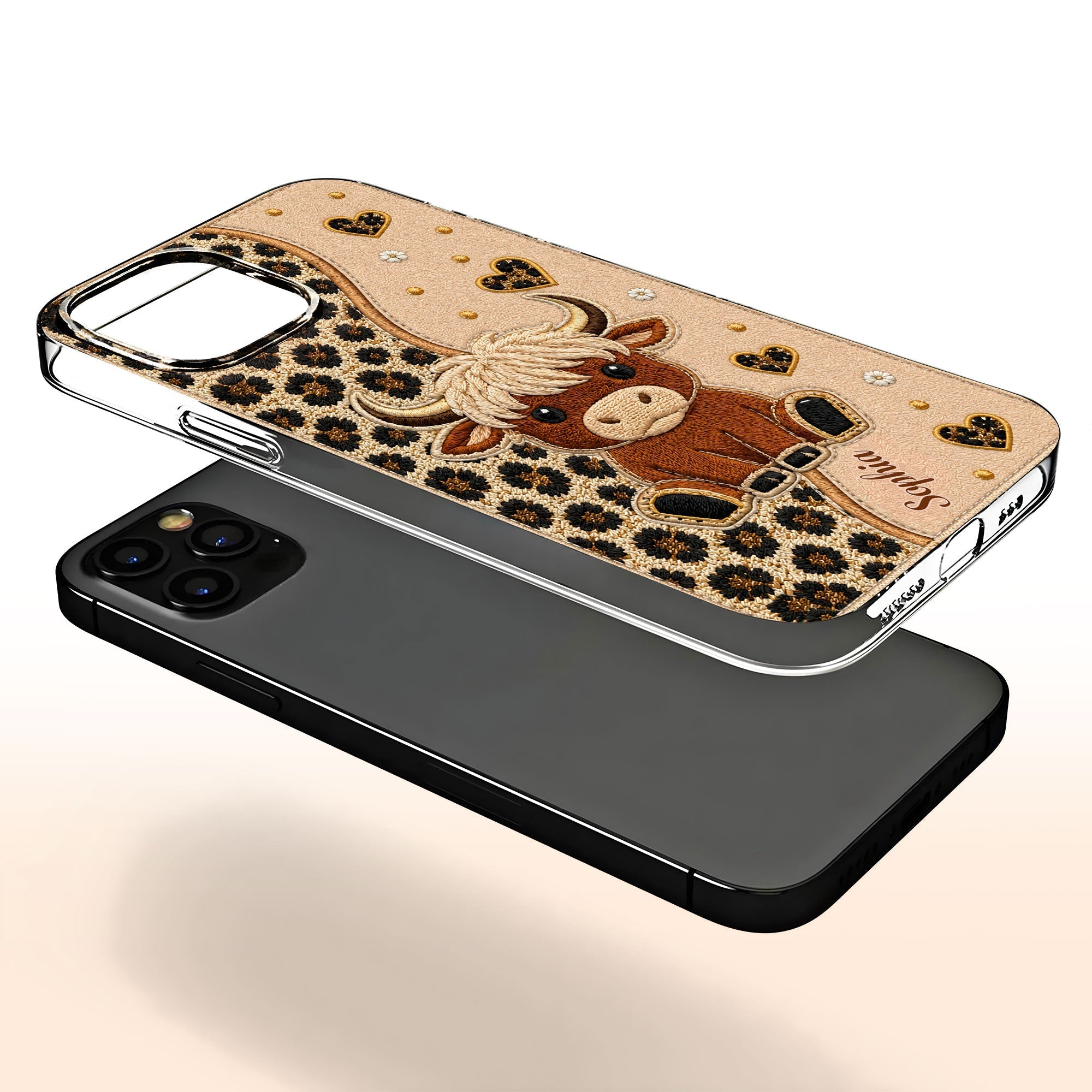 Personalized Highland Cow Clear Phone Case Custom Name Gift