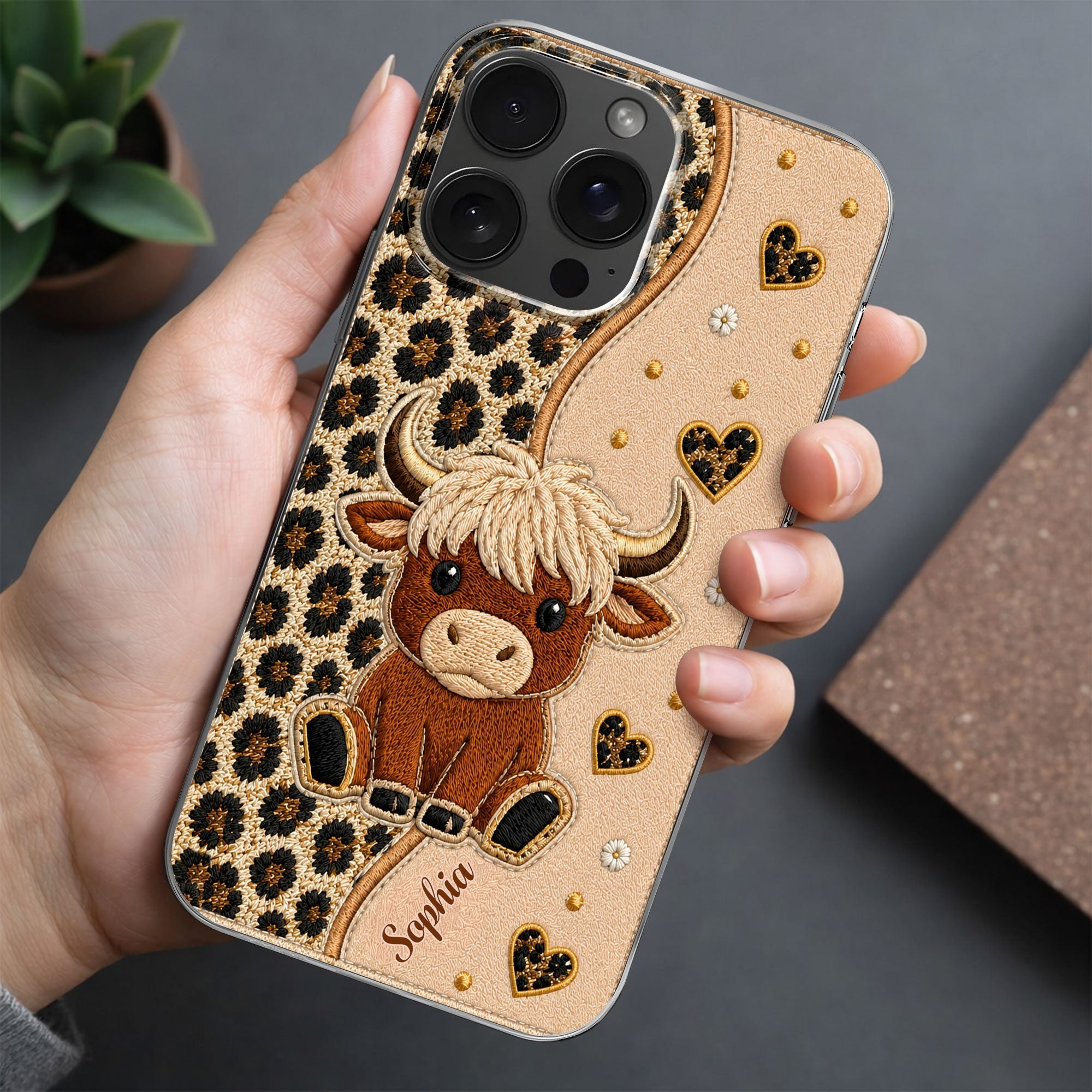Personalized Highland Cow Clear Phone Case Custom Name Gift