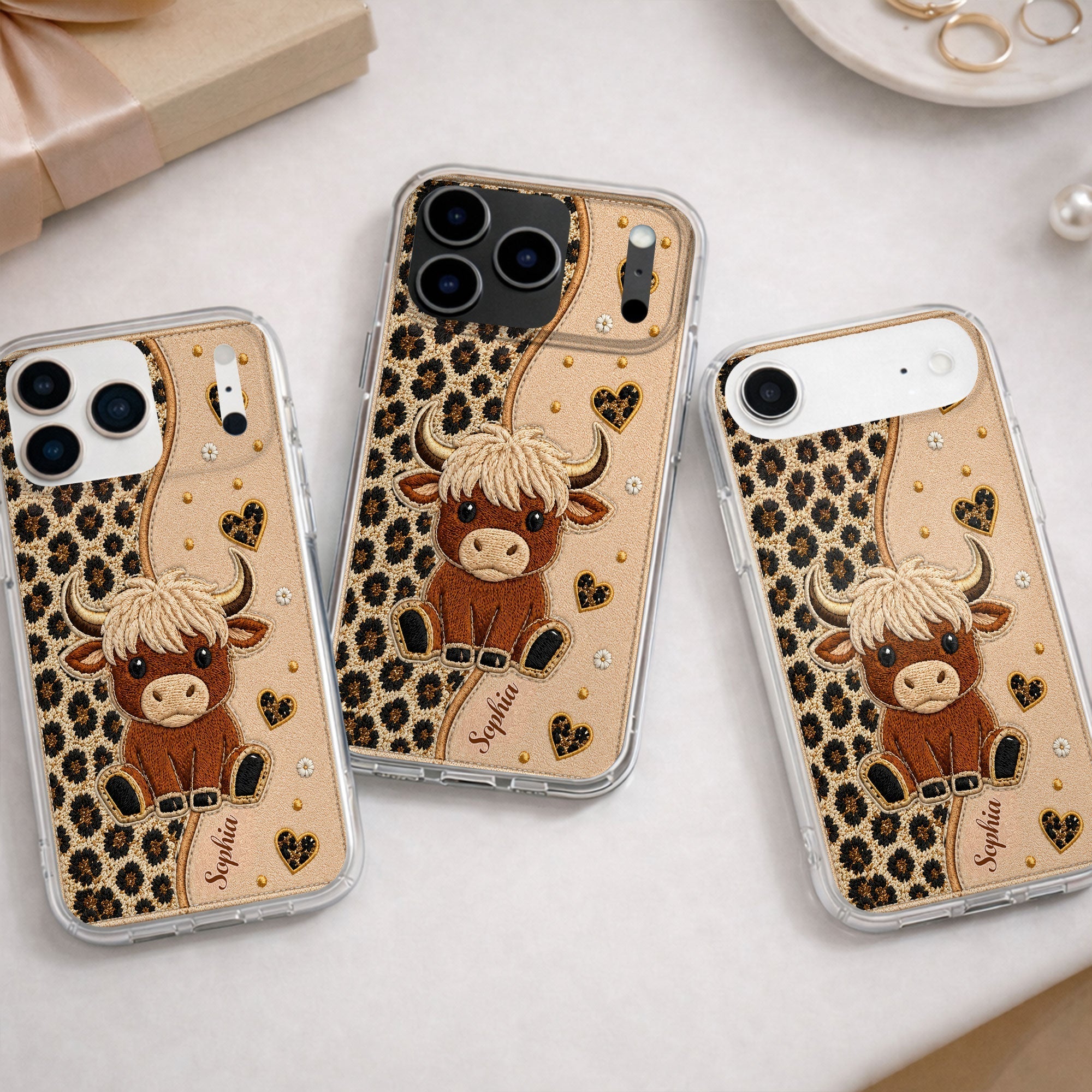 Personalized Highland Cow Clear Phone Case Custom Name Gift