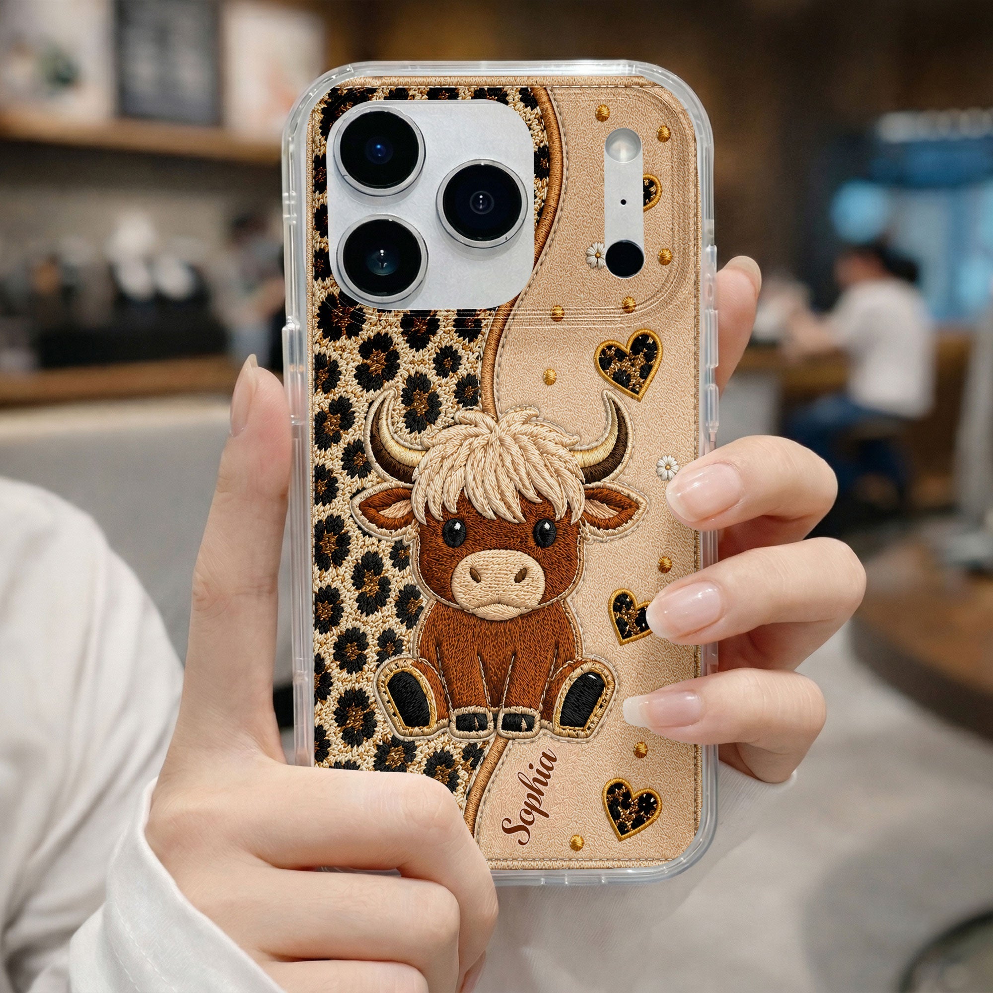 Personalized Highland Cow Clear Phone Case Custom Name Gift
