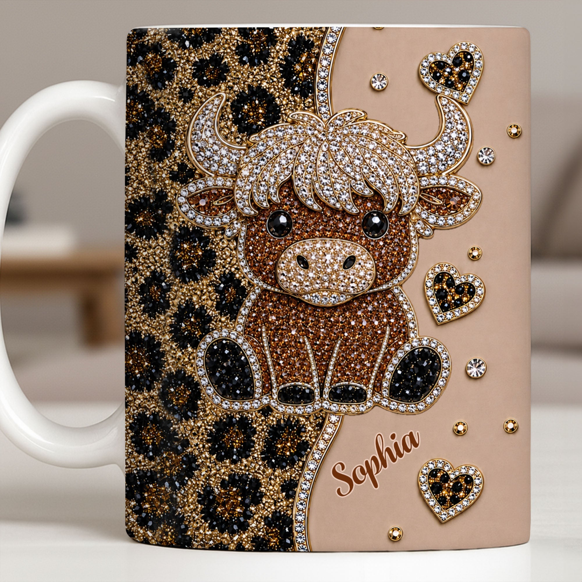 Personalized Highland Cow Coffee Mug Custom Name Gift for Cow Lovers