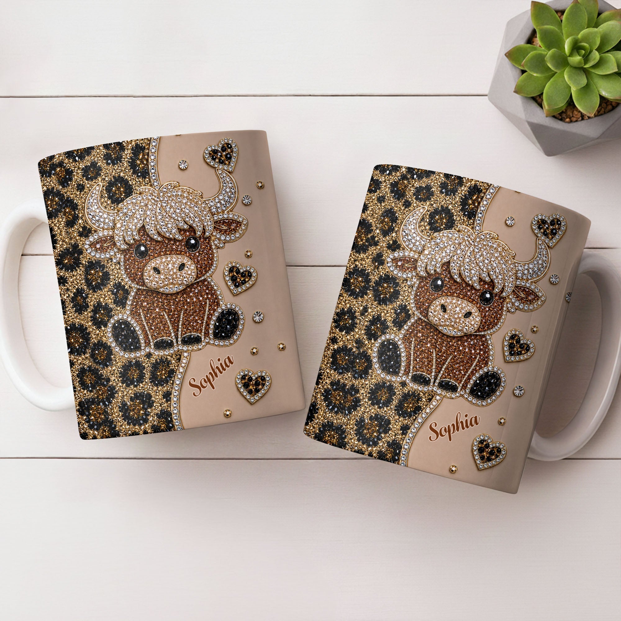 Personalized Highland Cow Coffee Mug Custom Name Gift for Cow Lovers