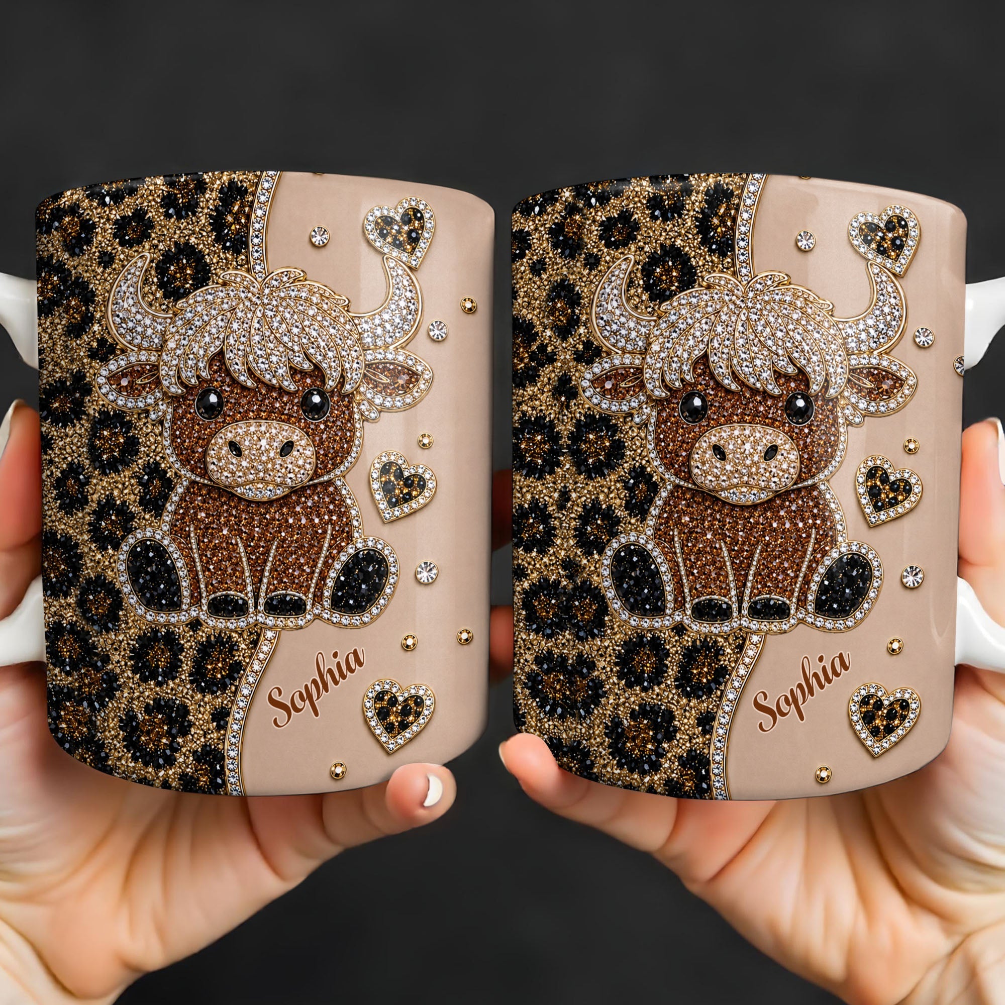 Personalized Highland Cow Coffee Mug Custom Name Gift for Cow Lovers