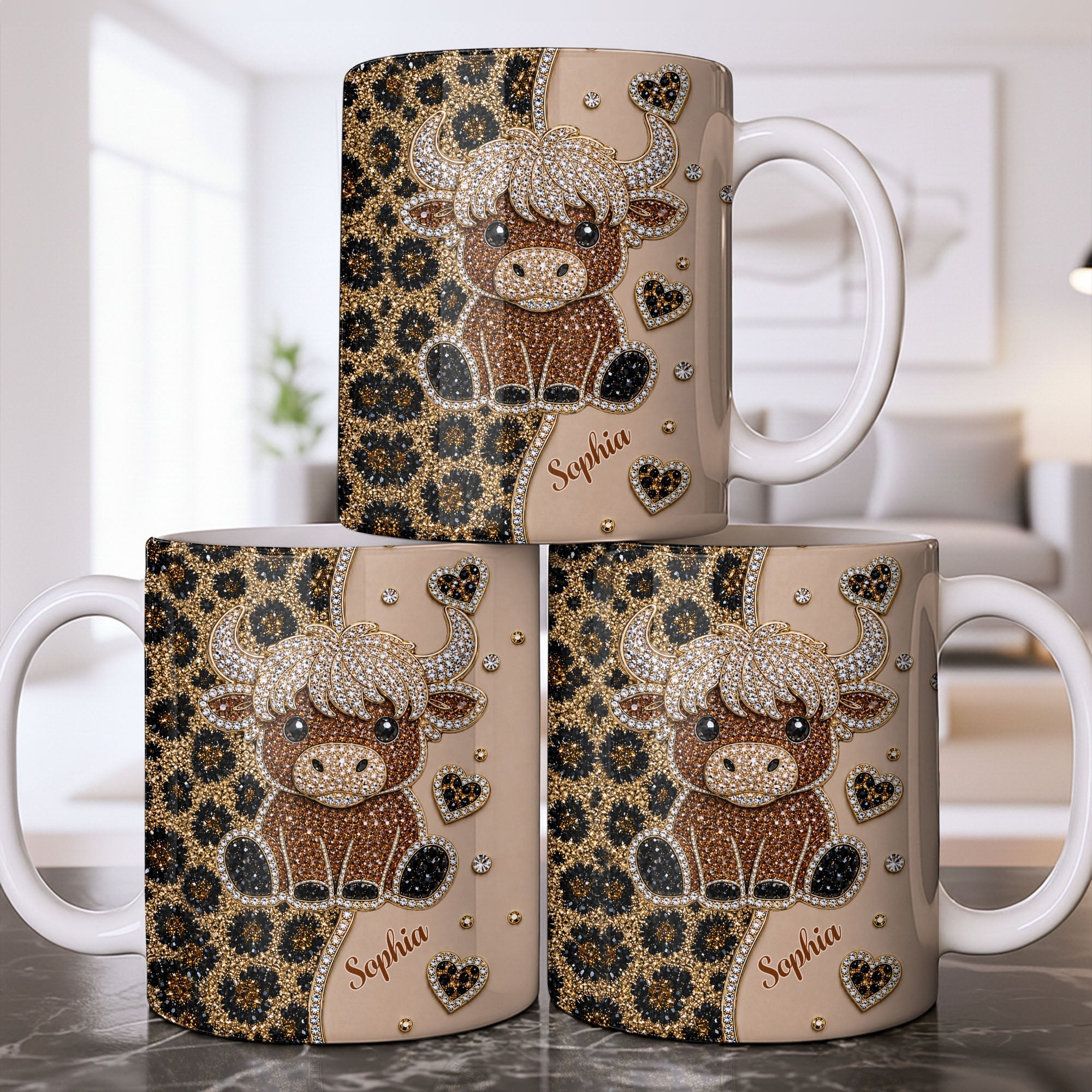 Personalized Highland Cow Coffee Mug Custom Name Gift for Cow Lovers