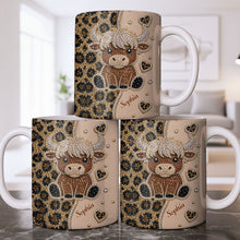 Load image into Gallery viewer, Personalized Highland Cow Coffee Mug Custom Name Gift for Cow Lovers
