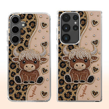 Load image into Gallery viewer, Personalized Clear Phone Case Highland Cow Glitter Cheetah Gift
