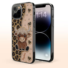 Load image into Gallery viewer, Personalized Clear Phone Case Highland Cow Glitter Cheetah Gift
