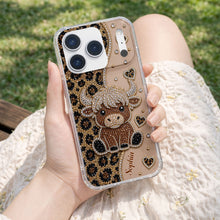 Load image into Gallery viewer, Personalized Clear Phone Case Highland Cow Glitter Cheetah Gift
