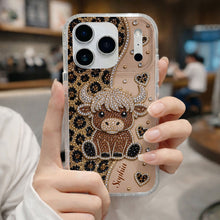 Load image into Gallery viewer, Personalized Clear Phone Case Highland Cow Glitter Cheetah Gift
